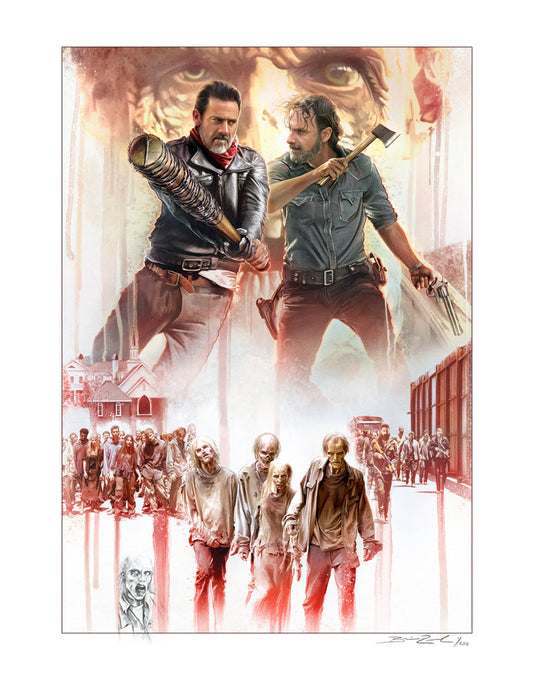 The Walking Dead All Out War Remarked Watercolor Giclee by Brian Rood-0